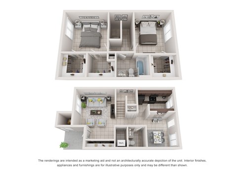 Floor plan for 2 beds, 1.5 baths, 1038 sqft